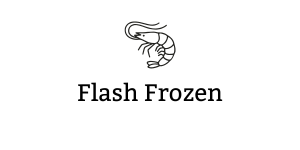 “Flash Frozen” graphic with a shrimp illustration